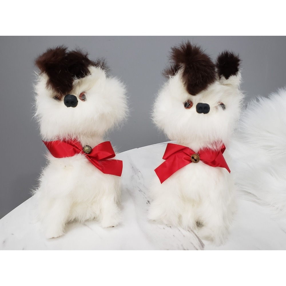 2 Vintage Dog Puppy Plush Fuzzy Fur Bobblehead Made in Japan 60's Retro KITCHSY